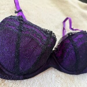 Betsey Johnson Purple and Black Lace Demi Bra